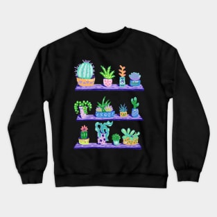 Succulents and Green Cactus on a Shelf Crewneck Sweatshirt